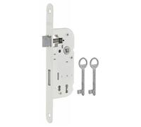 Serrure à encastrer réversible axe 40x70 mm pêne dormant 1/2 tour 2 clés finition blanc