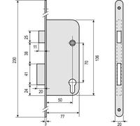 Serrure à larder à cylindre - axe 50 - noire - G - par 10 - Multibat JPM