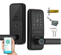 Serrure connectée avec lecteur d'empreintes digitales et clavier, Bluetooth, pour portes jusqu'à 55 mm, de couleur noire