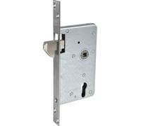 Serrure de porte coulissante avec pêne crochet, PZW, DM 65, VK 9 mm, carrée, inox