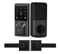 Serrure de porte d'entrée sans vec poignée, serrure à pêne dormant | Contrôle par application, entrée sans clé 5 en 1, verrouillage automatique, clavier tactile, code d'accès temporaire