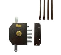Serrure de sûreté pour porte d'entrée avec tringles En Applique 6 points Marron Droite Axe 60 mm 5 clés