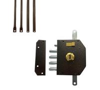 Serrure de sûreté pour porte d'entrée avec tringles En Applique 6 points Marron Gauche Axe 60 mm 5 clés