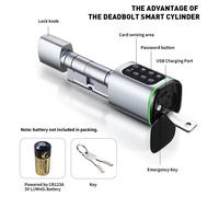 Serrure électronique intelligente - S1K - Avec lecteur d'empreintes digitales - Bluetooth - Installation sans perçage - Boîtier de serrure A30/B30 - Épaisseur de porte : 30 à 80 mm - Argent