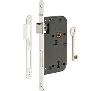 Serrure encastrable à clé pour porte de chambre, axe 50mm, bouts ronds, laiton poli verni, 1 clé - THIRARD