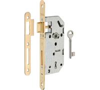 Serrure encastrable Monomax NF à clé pour porte de chambre, axe 40mm, bouts ronds, têtière laitonnée, 1 clé - THIRARD