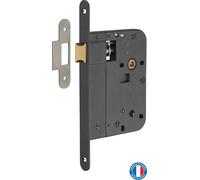 Serrure encastrable pour porte intérieure, axe 80mm, bouts ronds, noir - THIRARD