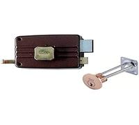 Serrure fer à appliquer Art. 401 avec bouton intérieur et cylindre staccato extérieur, Cane séparé. Enveloppe 3 clés.