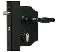 Serrure fer forgé Ral 9005 Noir LOCINOX - portail battant béquille + cylindre - profil 30 à 50 - LAKQ3030 H2L Noir G