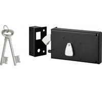 Serrure horizontale 4 gorges en applique rochet pour portail, gauche, axe 58mm, 140x82mm, noir, 2 clés - THIRARD