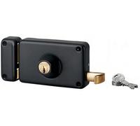 Serrure horizontale en applique double entrée à tirage pour porte d'entrée, gauche, axe 70mm, 140x88mm, noir, 3 clés - THIRARD