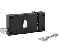 Serrure horizontale en applique 6 gorges à tirage pour entrée, droite, axe 64mm, 140x88mm, noir, 2 clés - THIRARD