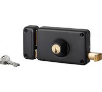 Serrure horizontale en applique double entrée à tirage pour porte d'entrée, gauche, axe 70mm, 140x88mm, noir, 3 clés - THIRARD