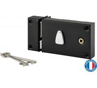 Serrure horizontale en applique ouillot pour portail, gauche, axe 56mm, 140x88mm, noir, 2 clés - THIRARD
