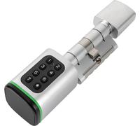 Serrure intelligente - Cylindre de porte - Application/code PIN/carte RFID/clé - Rond poli - Alliage d'aluminium - Pour portes de 35 à 45 mm - Clé incluse - Argent