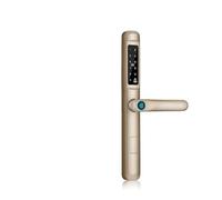 Serrure Intelligente, Serrure De Porte Électronique Intellinte, Étanche, avec Empreintes Digitales, Application TUYA, RFID, Code Carte, sans oulissante en Aluminium/Verre(3585 Multi,Gold)