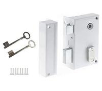 Serrure murale verticale, pour porte gauche, de couleur blanche, avec 2 clés, entraxe de 7 mm