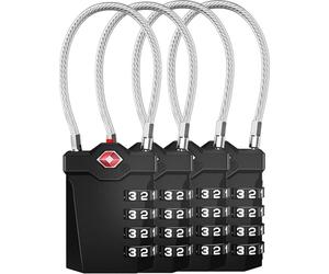 Serrure TSA à 4 chiffres, serrure à valises, serrures à bagages, alarme d'ouverture, serrure à câble (4er