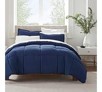 Serta Parure de lit Unie Ultra Douce et hypoallergénique, Polyester, Bleu Marine, très Grand lit