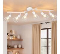 Seruno X Luminaire Cuisine Plafond 6 Spots Orientables Blanc, Cage Filaire Industriel Culot E14, Plafonnier Vintage pour Salon, Chambre, Cuisine (Ampoules Non Incluses)