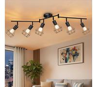 Seruno X Luminaire Cuisine Plafond 6 Spots Orientables Noir, Cage Filaire Industriel Culot E14, Plafonnier Vintage pour Salon, Chambre, Cuisine (Ampoules Non Incluses)