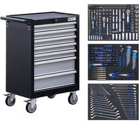 Servante d Atelier 7 Tiroirs - 263 Outils Complets - Rangement Robuste et Mobile, Acier, Pro - D-Work