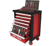 Servante d’atelier 7 tiroirs + 283 outils - Defpro - Noir/rouge - Charge 300 kg - Roues freinées