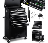Chariot d'atelier MASKO® avec coffret - 9 compartiments verrouillables, en métal massif, chariot à outils sans outils, chariot roulant pour le rangement des outils avec serrure