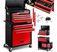 Chariot d'atelier MASKO® avec coffret - 9 compartiments verrouillables, en métal massif, chariot à outils sans outils, chariot roulant pour le rangement des outils avec serrure