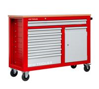 Servante d'atelier 7 tiroirs + 1 armoire rouge et grise extra large 1260 mm avec plan de travail stratifié MW Tools GW107K