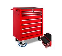 Servante d'atelier 7 tiroirs spacieux verrouillables avec tapis antidérapant rouge