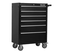 Servante d'atelier avec 7 tiroirs | Servante à outils à fermeture centrale et tiroirs à roulement à billes | Caisse à roulettes noire avec freins de stationnement | Armoire à tiroirs pour garage et