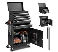 VEVOR Servante d'Atelier avec Coffre Amovible, Armoire à Outils Mobile 2 en 1, Organiseur 5 Tiroirs Roulettes Verrouillables, Barre de Verrouillage, Chariot de Rangement pour Garage, Entrepôt, Atelier