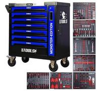 Servante d'atelier BM TOOLS 9/7 MONSTER-EDITION-BLUE 7 tiroirs pleins, 1 porte & 1 tiroir vertical - 257 outils - Sur roulettes G