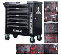BM TOOLS Servante d'atelier 9/7 Monster-Edition-Grey 7 tiroirs Pleins, 1 Porte & 1 tiroir Vertical - 257 Outils - sur roulettes