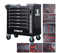 BM TOOLS Servante d'atelier 9/7 Monster-Edition-Grey 7 tiroirs Pleins, 1 Porte & 1 tiroir Vertical - 257 Outils - sur roulettes