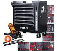 Servante d'atelier BM TOOLS 9/7 MONSTER-EDITION-GREY 7 tiroirs pleins 257 outils + Cric hydraulique Kraft Muller 2,25T ORANGE G