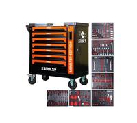 BM TOOLS Servante d'atelier 9/7 Monster-Edition-Orange 7 tiroirs Pleins, 1 Porte & 1 tiroir Vertical - 257 Outils, sur roulettes