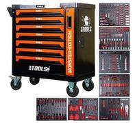 BM TOOLS Servante d'atelier 9/7 Monster-Edition-Orange 7 tiroirs Pleins, 1 Porte & 1 tiroir Vertical - 257 Outils, sur roulettes