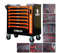 BM TOOLS Servante d'atelier 9/7 Monster-Edition-Orange 7 tiroirs Pleins, 1 Porte & 1 tiroir Vertical - 257 Outils, sur roulettes