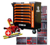 Servante d'atelier BM TOOLS 9/7 MONSTER-EDITION-ORANGE 7 tiroirs pleins 257 outils + Cric hydraulique Kraft Muller 2,25T ROUGE G