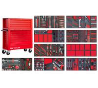 Servante d'atelier complète large - 11 tiroirs - Coffre supérieur XXL - 729 outils en acier Chrome Vanadium MW Tools MWE799R33X