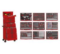Servante d'atelier complète rouge 19 tiroirs set en mousse 411 outils Teng Tools TCEMM411RED