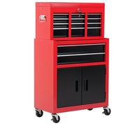 HOMCOM Servante d'atelier servante/ caisse à outil 6 tiroir +1 commode coffre amovible chariot acier rouge et noir