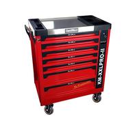 Servante d'atelier Kraft Muller KM-XXL Pro II Tools - 257 Outils - Clé Dynamo - 7 tiroirs, 1 Coulissant, roulettes, Black Red