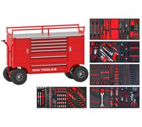 Servante d'atelier robuste avec support pneus - 7 tiroirs - Grandes roues avec freins à disque - Set de 514 outils MW Tools MWE512M3