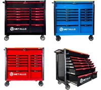 Servante d'atelier XXL, remplie remplie d'outils, plateau en bois Largement équipée : fiches/cliquets, Torx, pinces Acier au chrome-vanadium