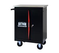 Servante Desserte Chariot À Outils Multifonction À Clapet Double Porte, Noir Et Rouge, 62.5x34.5x78cm, Pour Atelier Et Garage