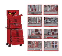 Servante d'outils professionnelle complète rouge Midi Master Tools 19 tiroirs - Set de 498 outils Teng Tools TCMM498RED