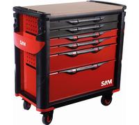 Servante extra large XL 6 tiroirs SAM OUTILLAGE rouge plateau bois - 416-BXL